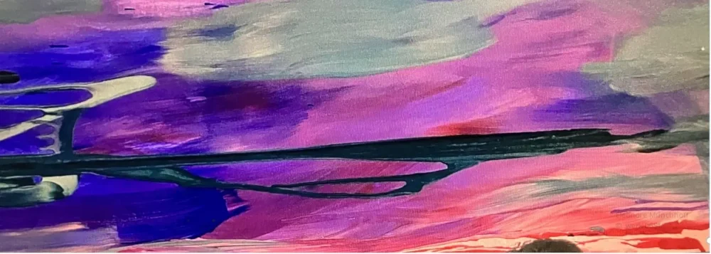 Abstrakte Acrylmalerei mit himmelartigen Farbübergängen und offener Raumtiefe