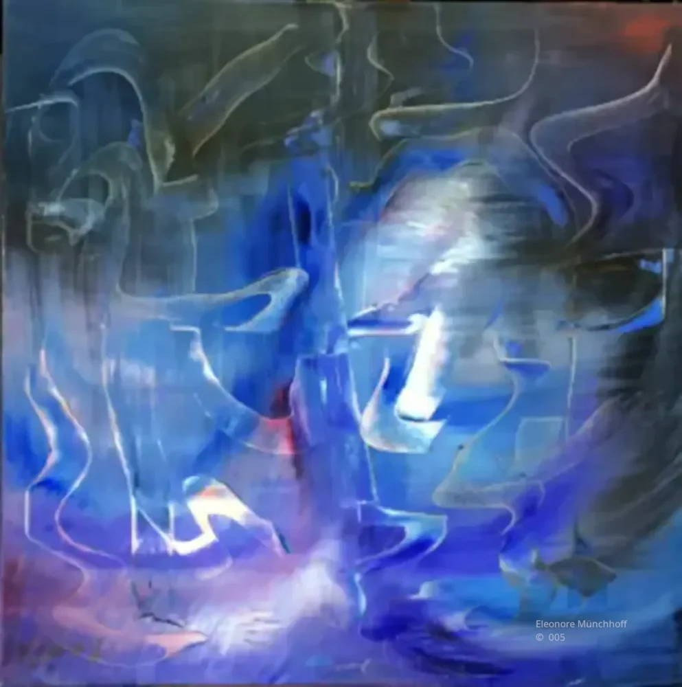 Abstrakte Malerei in Blau als visuelles Zentrum - ein Ort der Einkehr oder Inspiration