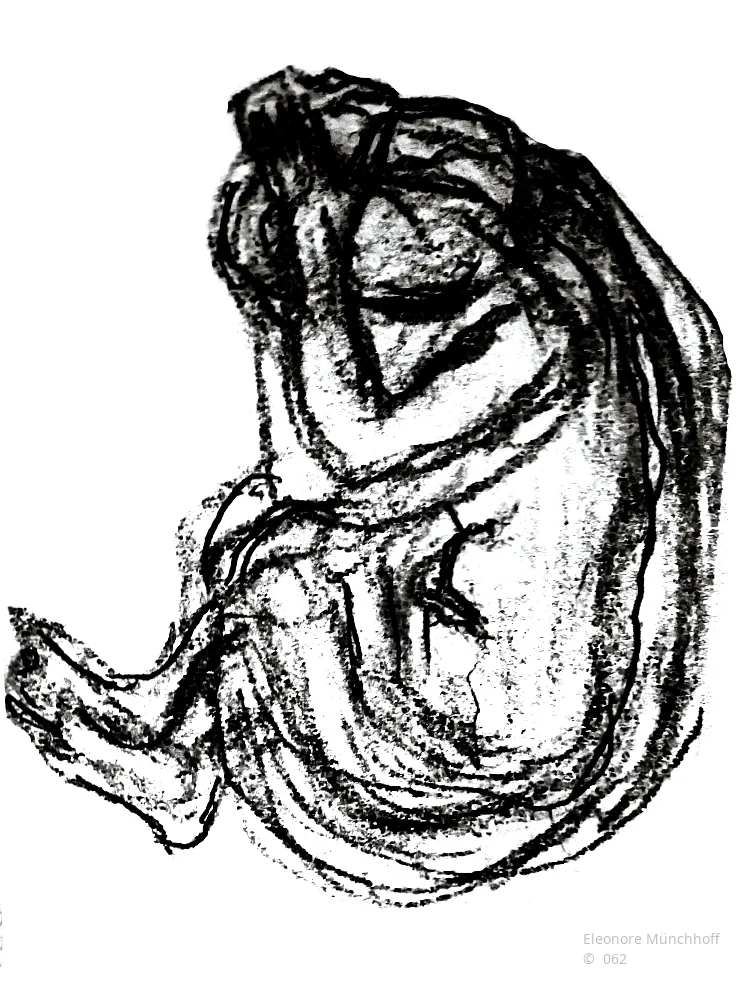Schwart-Weiß-Fine-Art-Druck eines abstrakten Gemäldes von Eleonore Münchhoff mit Linien und Grauflächen.
