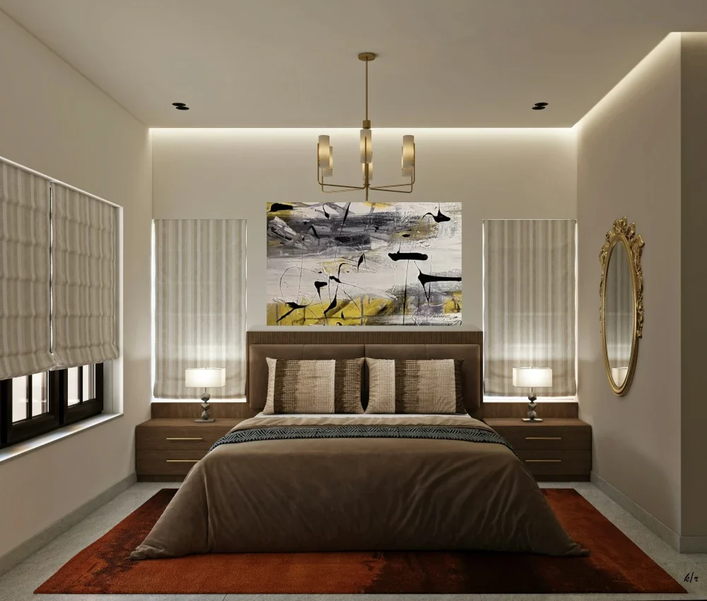 Raumansicht - SCHWEBENDE ORDNUNG 1 Übergroß dargestelltes abstraktes Acrylgemälde SCHWEBENDE ORDNUNG 1 als Wandbild in einer modernen Raumansicht, Beispiel für XXL‑Kunstdruck